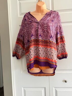 Boho Purple & Orange Patterned Women's Blouse